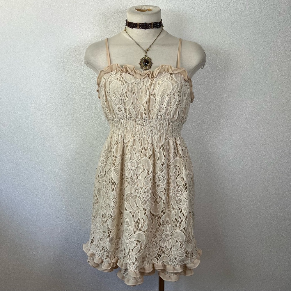 Sleeveless Cream Lace Ruffle Sundress